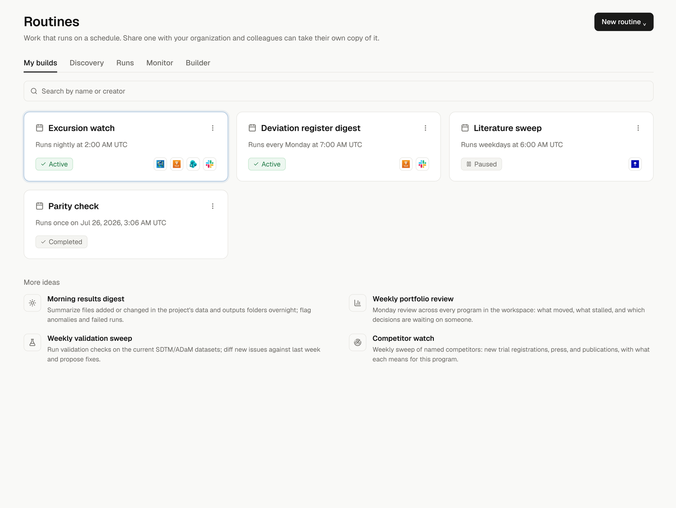 Enjamb Routines library with active workflows and reusable routine ideas