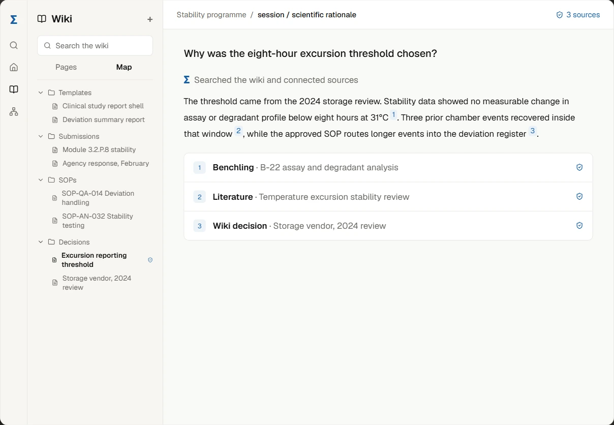 Enjamb answering why an excursion reporting threshold was chosen and attaching the verified decision page supporting the answer